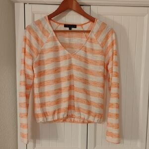 Sanctuary Women's Orange and White Striped V-Neck Sweatshirt